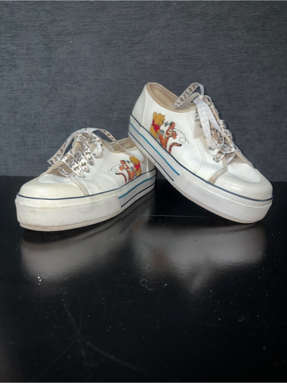 White Platform Sneakers with Winnie the Pooh & Tigger Graphic